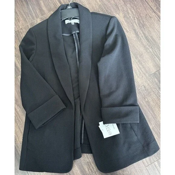 Kasper Women's Crosshatch Shawl-Collar Open-Front Jacket Work Blazer Black PS - Picture 4 of 7